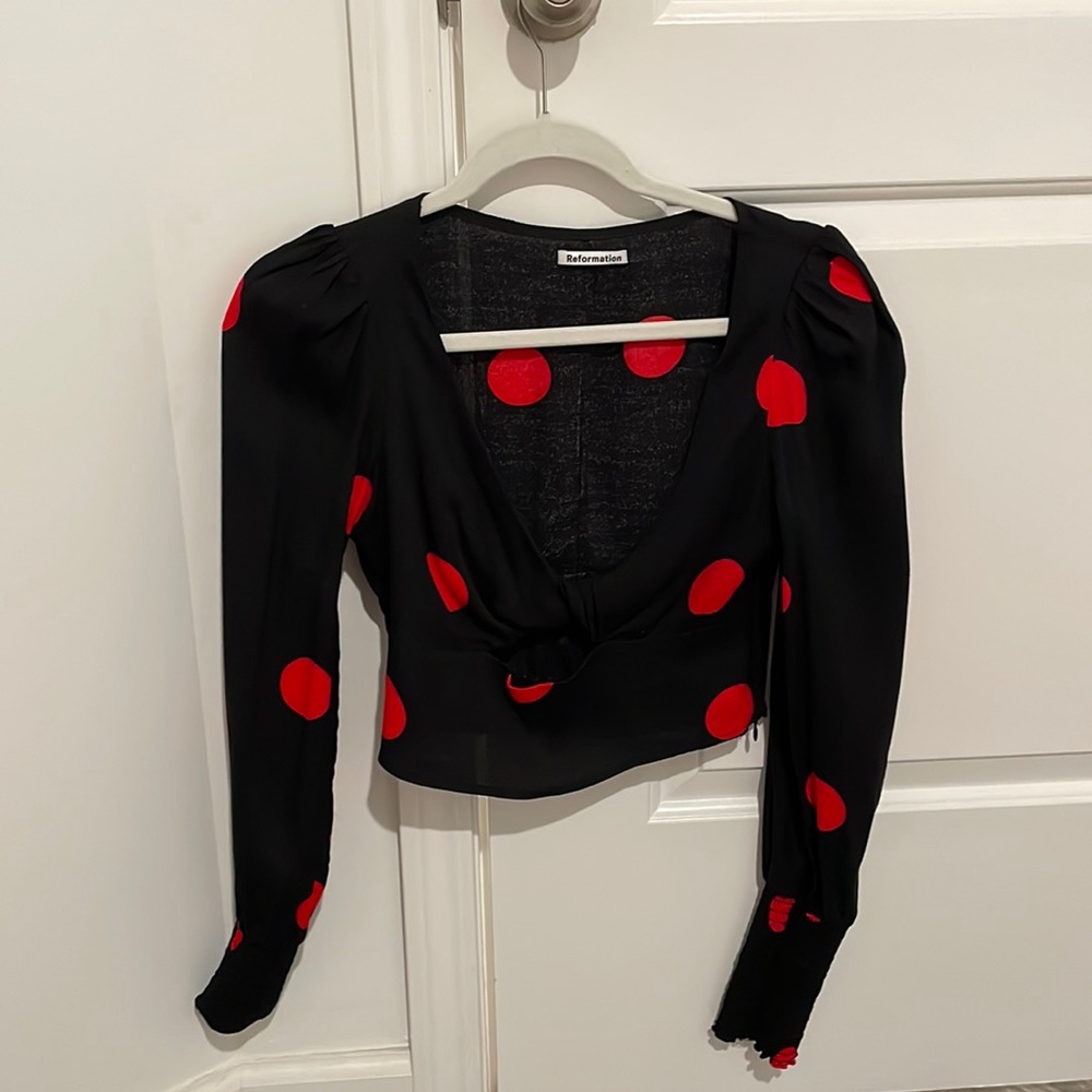Reformation black long sleeve cropped blouse size small